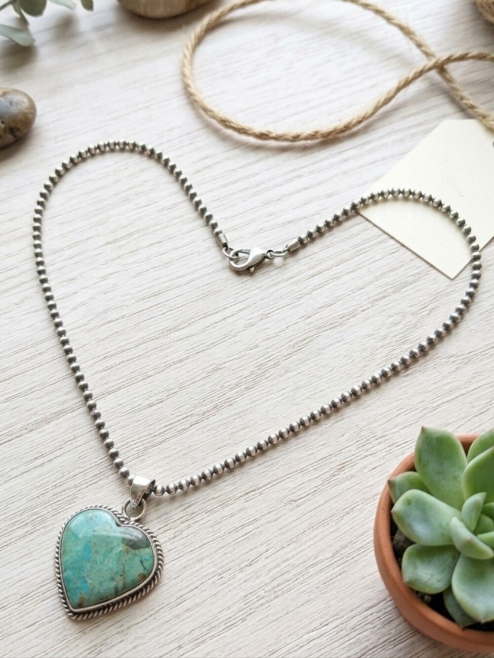 Genuine Southwestern Kingman Turquoise & .925 Sterling Silver Heart Necklace